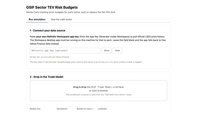 Screenshot of the GSIF Sector TEV Risk Budgets app